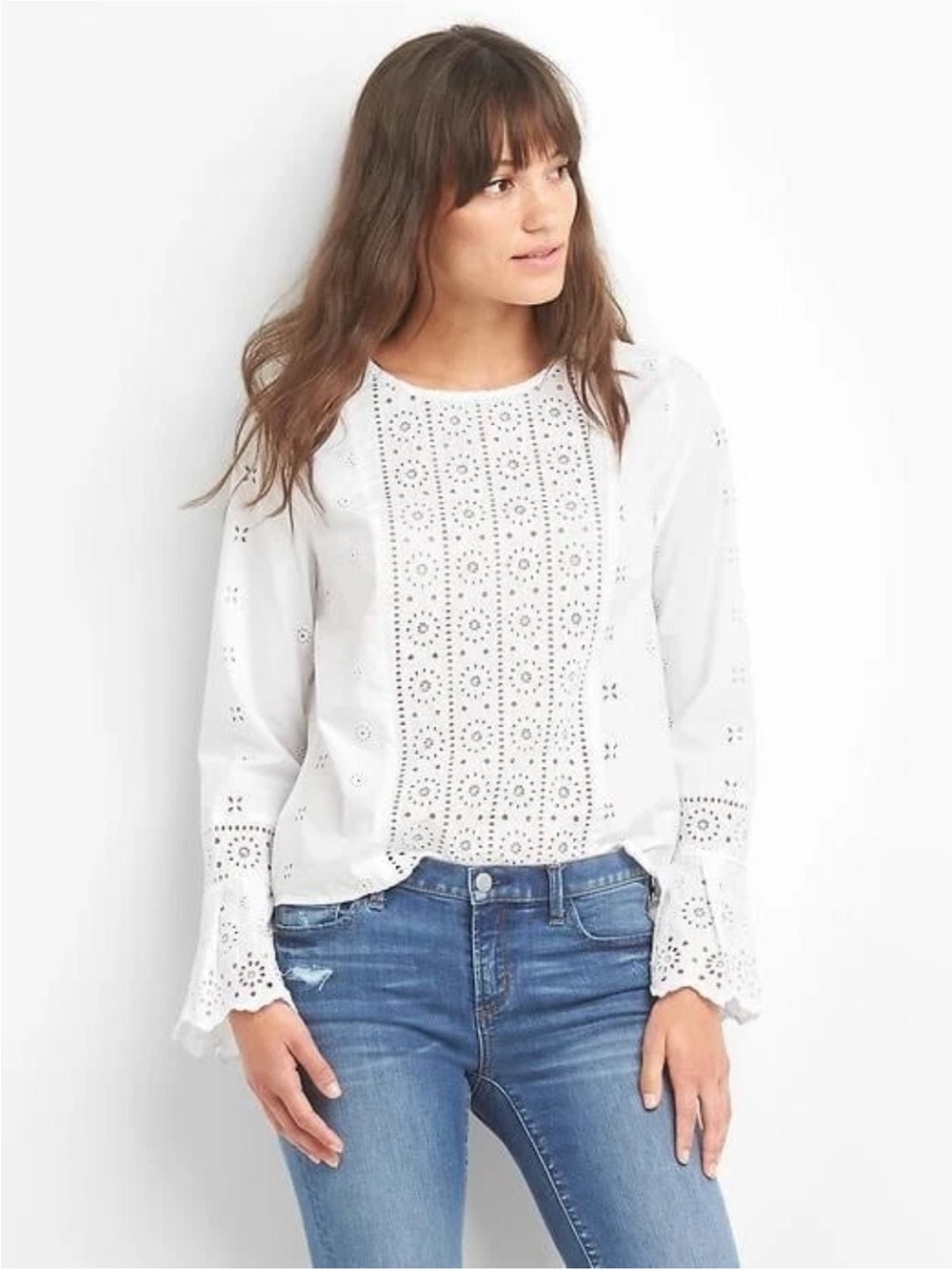 Gap Women's Bell-sleeve eyelet top, 100% Cotton,, Size XL